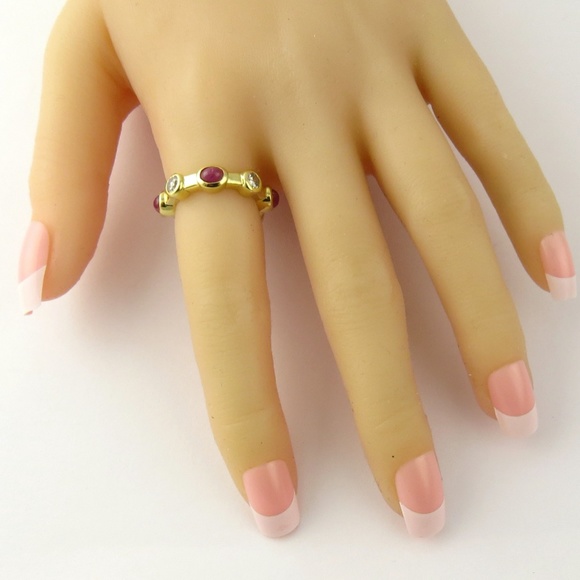 Vintage 18 Karat Yellow Gold Tambetti Cabochon Ruby Diamond Ring Size 6.75 #4651 - Picture 7 of 7